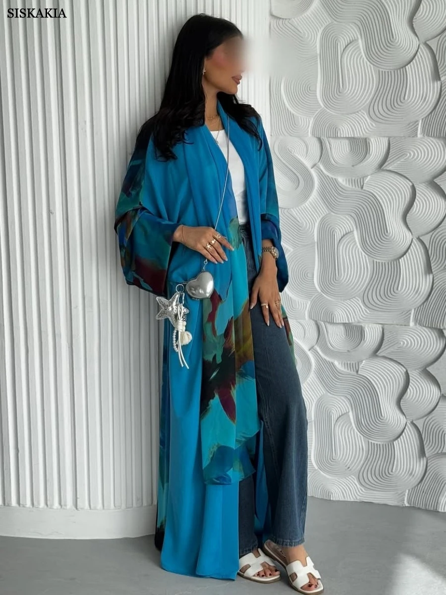 Siskakia Dubai Moda Stampa floreale Abaya aperta Cardigan elegante musulmano Hijab incluso 2025 Abiti femminili
