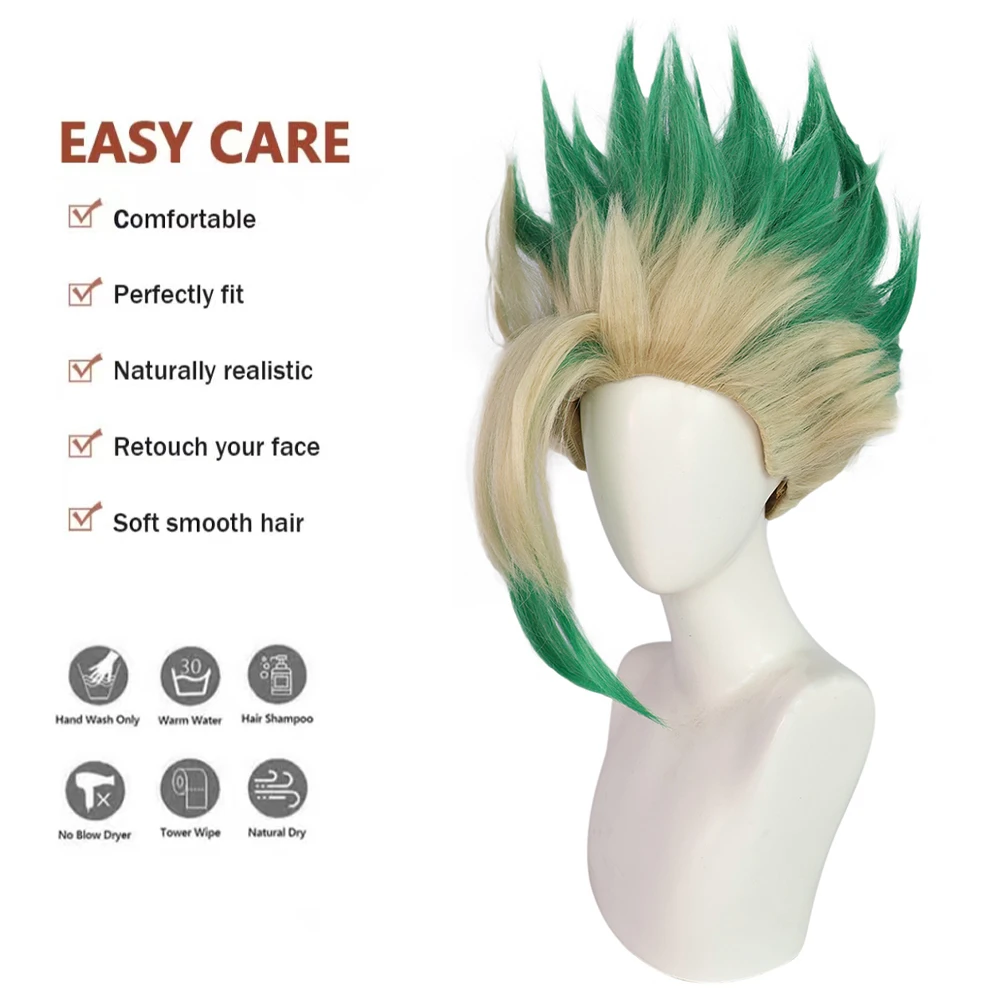 أنيمي إيشيغامي سينكو ‌ ‌   شعر صناعي كوسبلاي دكتور ستون أخضر متدرج مناسب للعب الأدوار اليومي شعر مستعار مقاوم للحرارة