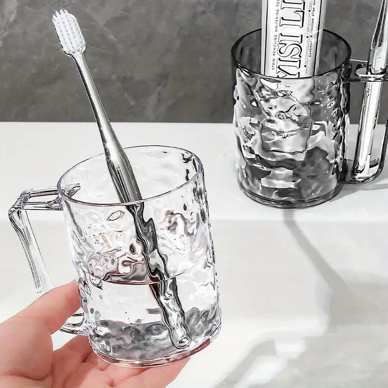 Glacier Ripple Plastic Mouthwash Cup With Handle For Bathroom_voghion.com
