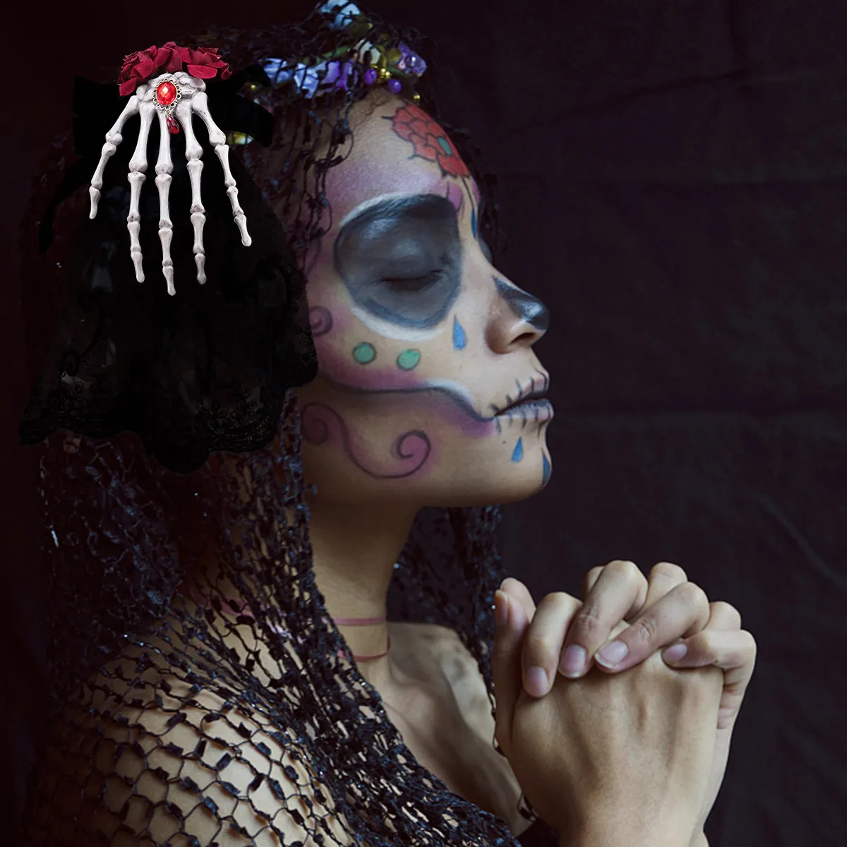 Skull Halloween Headdress Black Plastic Masquerade Headband Hairpin Decor for Party Bachelorette Cosplay Wedding Photography