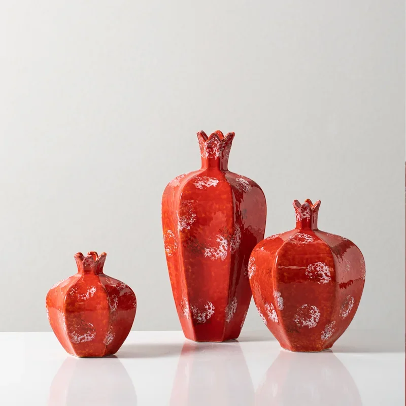 Red Pomegranate Ceramic Vase Handmade Porcelain Bottle Flower Arrangement Accessories Flower Vase Home Decoration Accessories