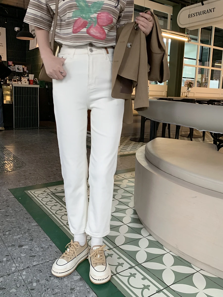 

High Waist Straight Leg Denim Jeans Women's Small Size Slim Fit High Elastici Nine Tube Cigarette Pants Spring Autumn Wear