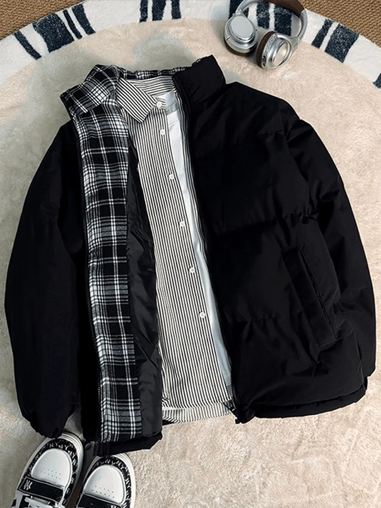 Thiened клетчатый лоскутный бомбер Jaet, хлопковое пальто, мужская зимняя теплая верхняя одежда, молодежная мода, прямой подол, застежка-молния