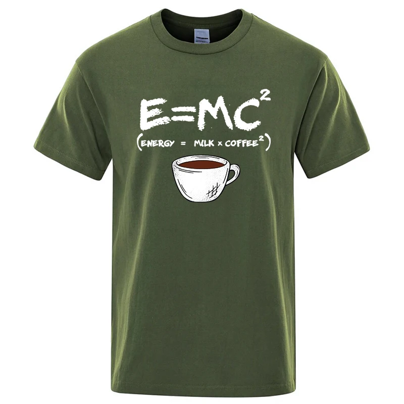 

Summer Men's T-shirt 100% Cotton Casual Funny Print Men Cool Loose round neck short sleeved T-shirt Coffee motif Casual style