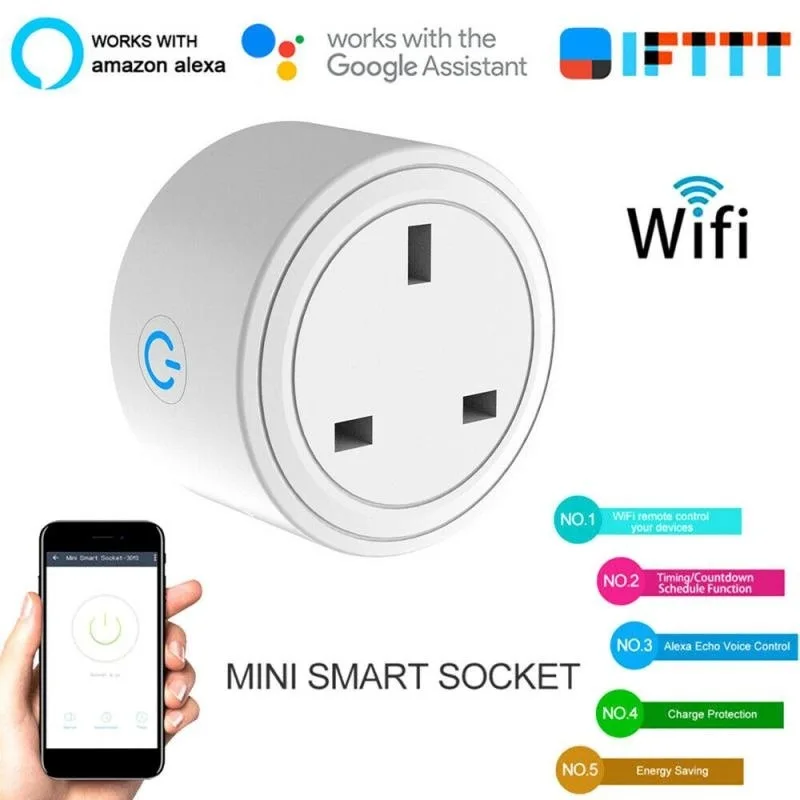 

Mini UK EU US Wifi Smart Plug With Surge Protector 2200W Voice Control Smart Socket Work For Alexa Echo Google Home