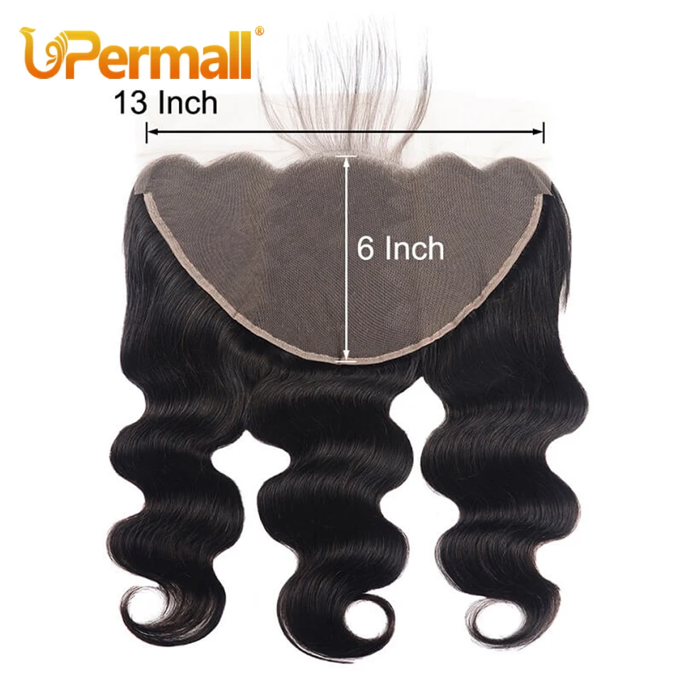 Upermall 13x6 Lace Frontal Body Wave Pre Plucked Swiss HD Transparent 13x4 Ear To Ear Front Only Natural Black 100% Human Hair