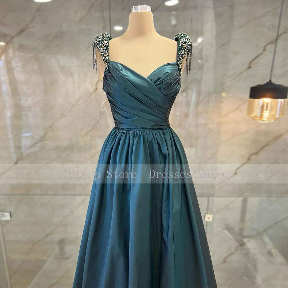 Robe de Soirée en Satin avec Poches pour Femme, Tenue de Bal Luxueuse avec Perles en Clip et Pompon, Dos aux, Ligne A