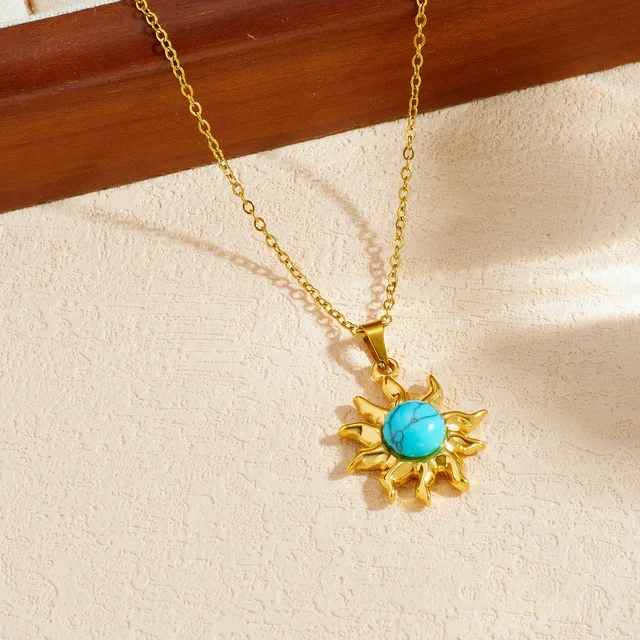 Collar LAMENGLY con sol turquesa y detalles en oro para mujer — joyeria boho