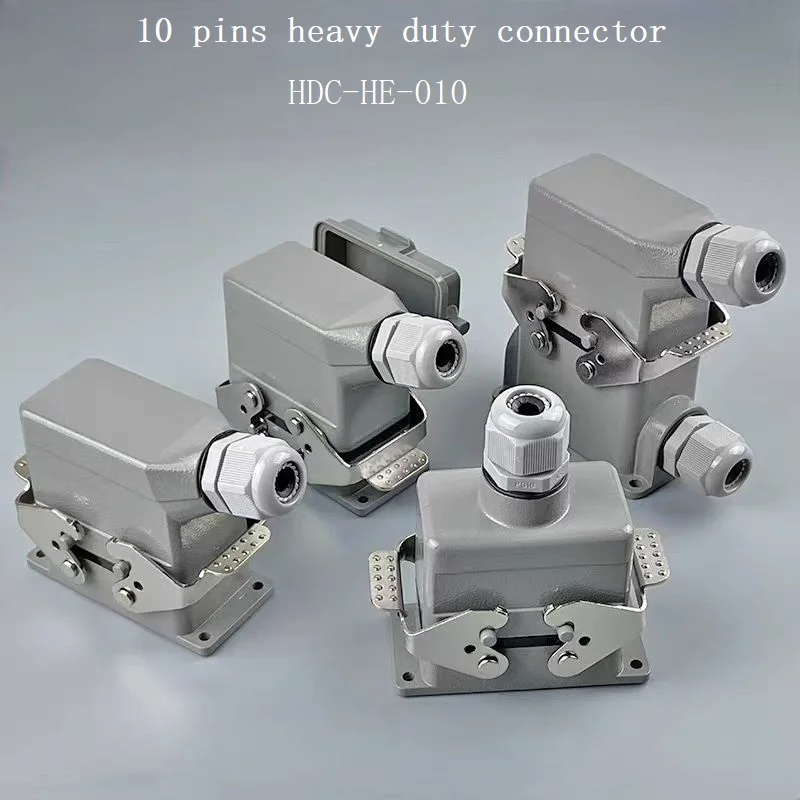 HDC-HE-010 Rectangular Heavy Duty Connector 10 Pins / Core Aviation Industry Waterproof Plug Socket with Cover Connectors 16A0