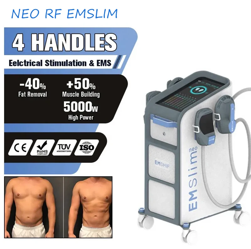 Latest EMS muscle stimulator slimming NEO RF emslim body contouring machine to Electromagnetic muscles building 4 handles beauty