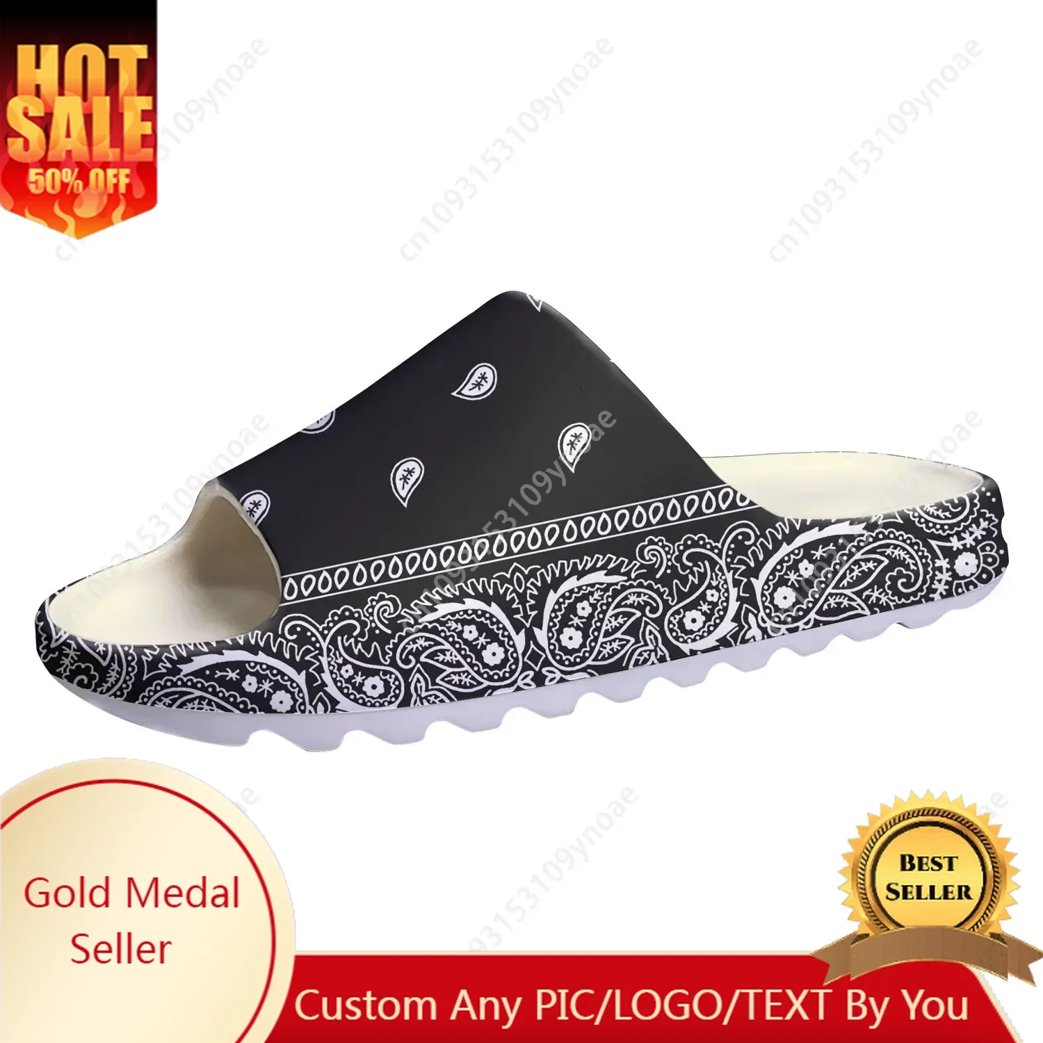 

Bandana Paisley Soft Sole Sllipers Home Clogs Black White Blue Step On Water Shoes Mens Womens Teenager Step in Custom Sandals