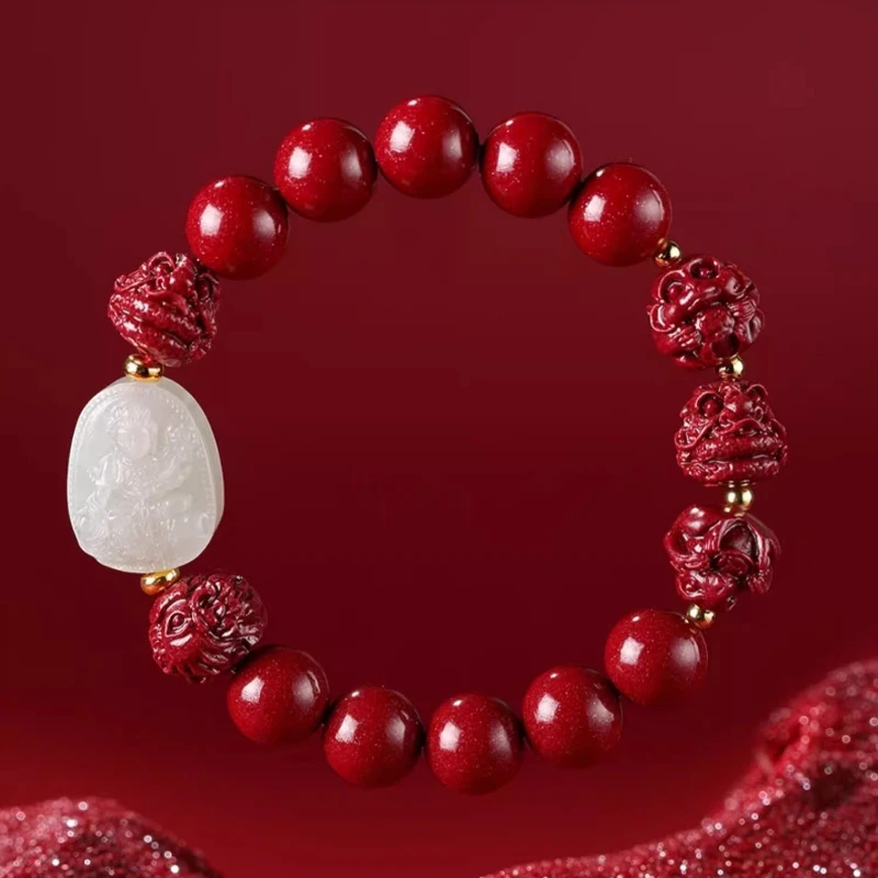 

Natural Cinnabar Bracelet, Year of The Snake, Natal Year Bracelet, Snake Mascot Transfer Bead Sanhe Zodiac Bracelet
