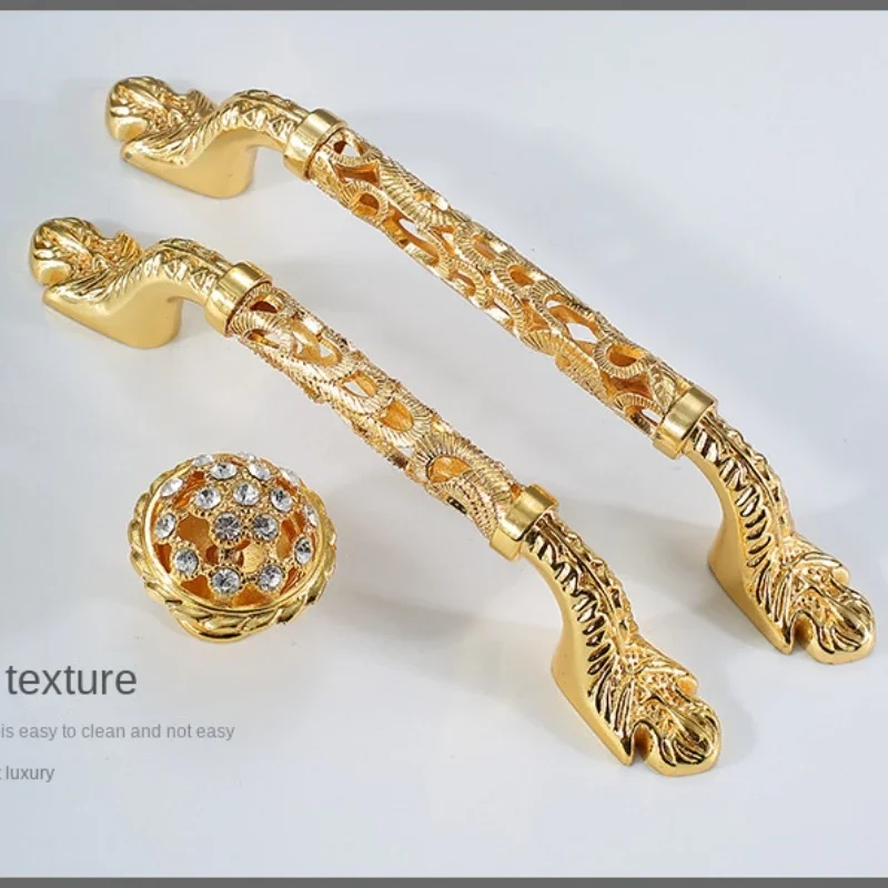 Golden Crystal Diamond Drawer Handle for Home Dresser Furniture Knobs Cabinet Pulls Wardrobe Kitchen Single Hole 96/128mm