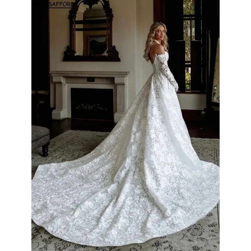 Vestido de novia de encaje personalizado, manga larga, Estilo Princesa, elegante vestido blanco a medida, vestidos de novia, vestido de novia Noiva