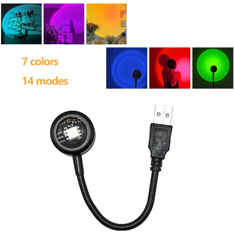 USB Sunset Lamp LED Rainbow Neon Night Light Projector Photography Wall Atmosphere Lighting for Bedroom Home Room Decor Gift