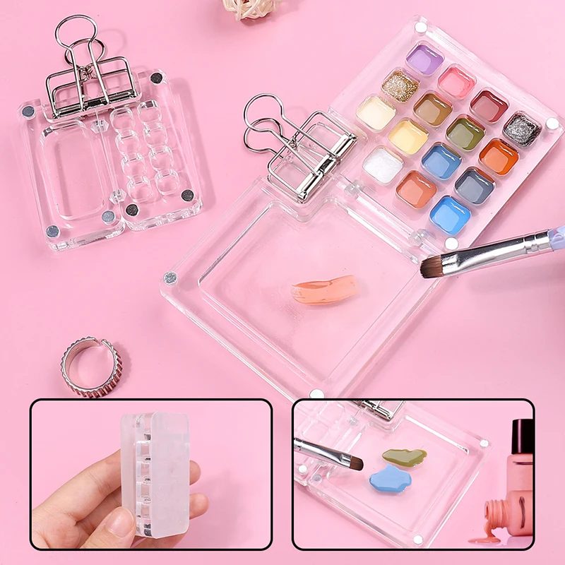 8/15 Grids Nail Art Palette False Nail Tips Mixing Color Drawing Board Mini Portable Acrylic Pigment Box Gel Polish Display