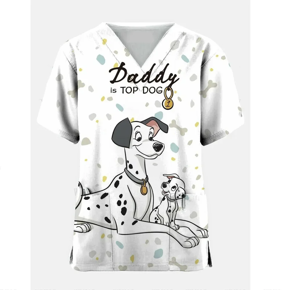 Summer Nurse Overalls The Series Cute Anime Pattern Spotted Dog Hospital Child Care Pattern Printing Loose Coolt T-Shirt Puppy