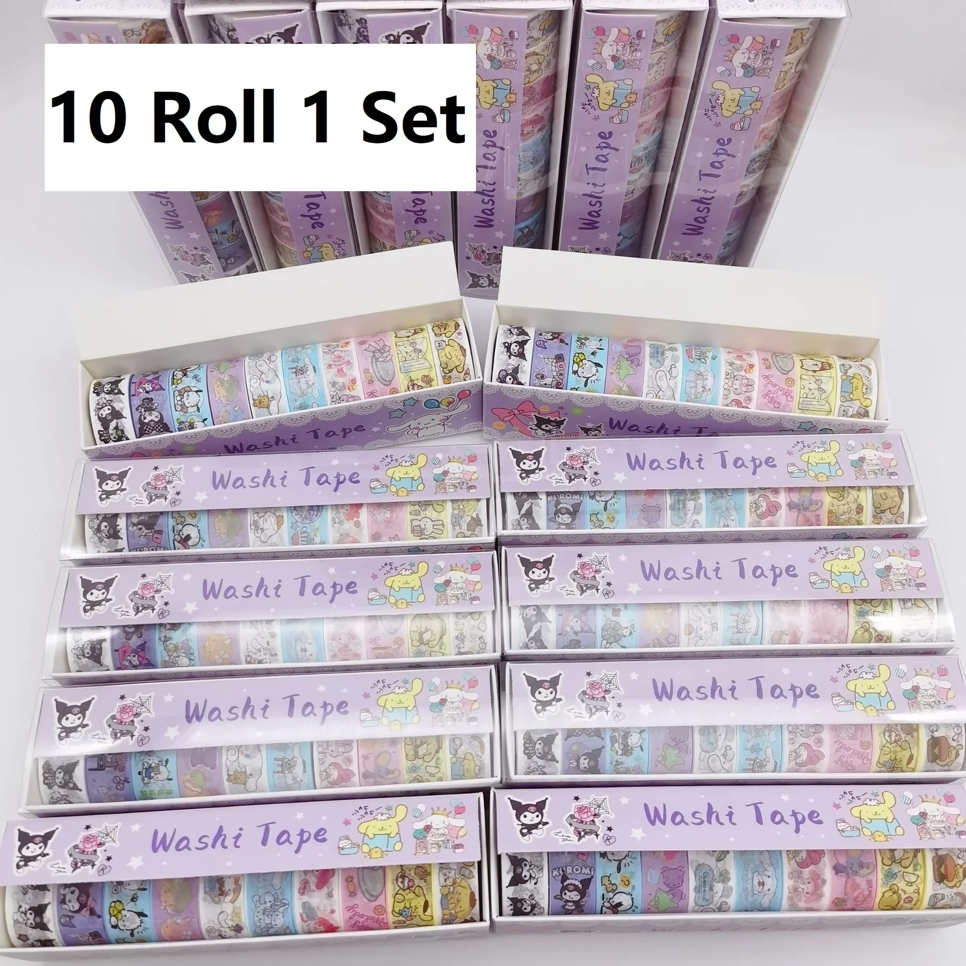 10 rollos/paquete Sanrio Kawaii Washi Tape Mymelody Kuromi Cinnamoroll pegatina estudiante cinta decorativa regalos