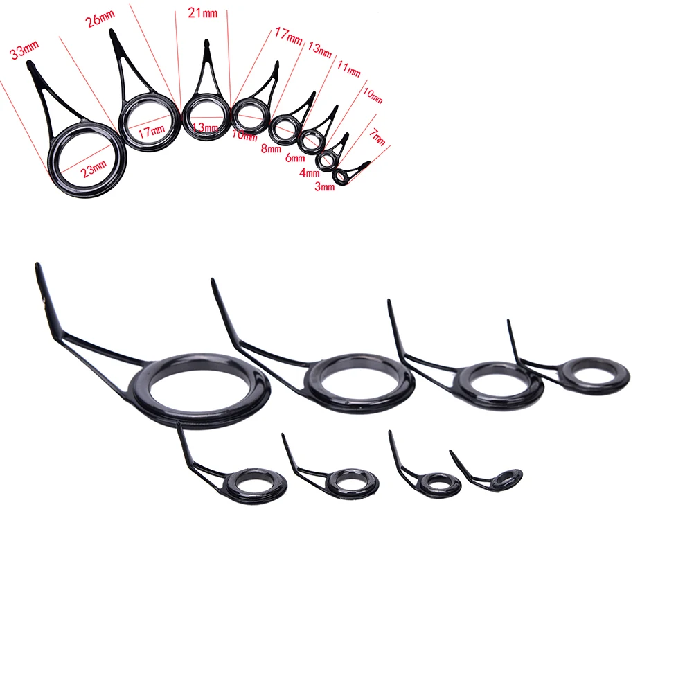 New-8Pcs Fishing Rod Guide Tip Top Ring Circle Pole Repair Kit 8-Size Fishing Tools