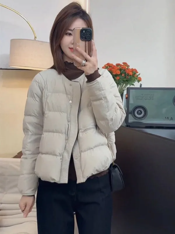 Lightweight ort Puffer Jaet Women's Winter Faion round Ne Loose Warm Outerwear Korean Sle Cotton down Coat