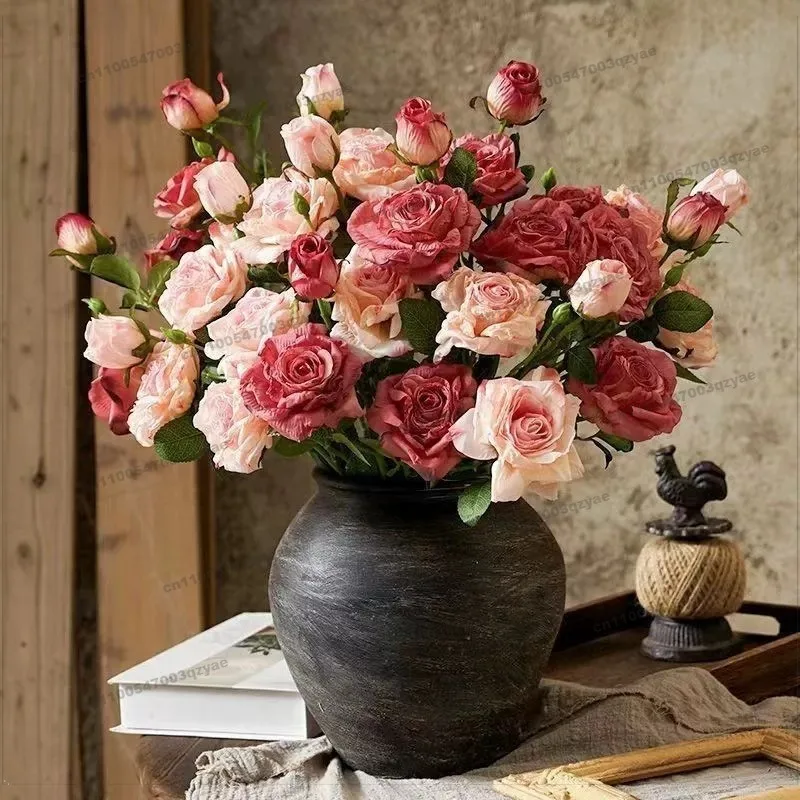 Roasted Edge Burnt Edge Roses Artificial Roses Single Fake Flower Home Living Room Decoration Fake Flower Vintage Burnt