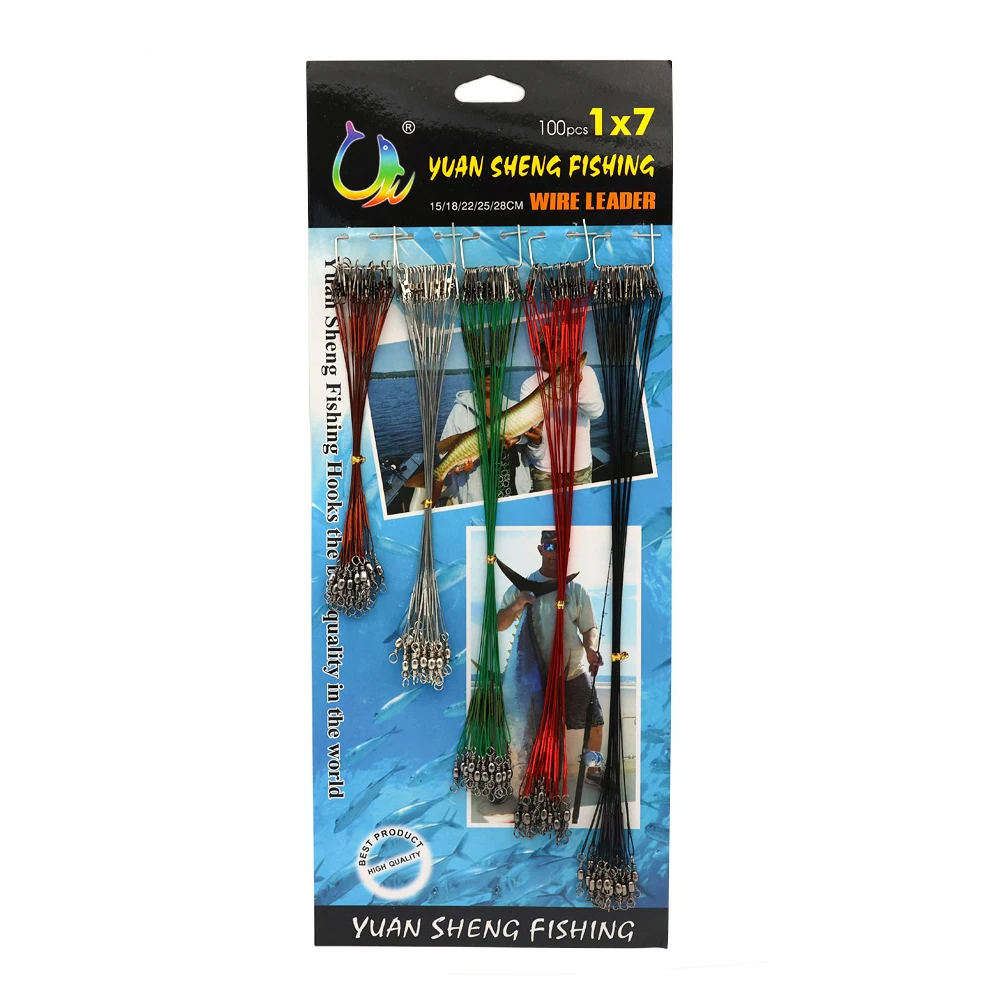 100-pecas-cartela-15cm~28cm-linha-de-pesca-de-aco-anti-mordida-com-girador-e-snap-fio-de-aco-revestido-de-nylon-acessorio-de-pesca