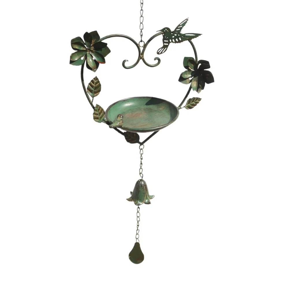 Antique Style Heart Shaped Bird Feeder with Bell for Garden Yard Rustic Iron Material Outdoor Use All Season Design