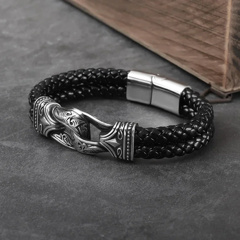 Never Fade Rock Viking Charm Letter Bracelet Men\'s Stainless Steel Mesh Chain Punk Bracelets Biker Jewelry