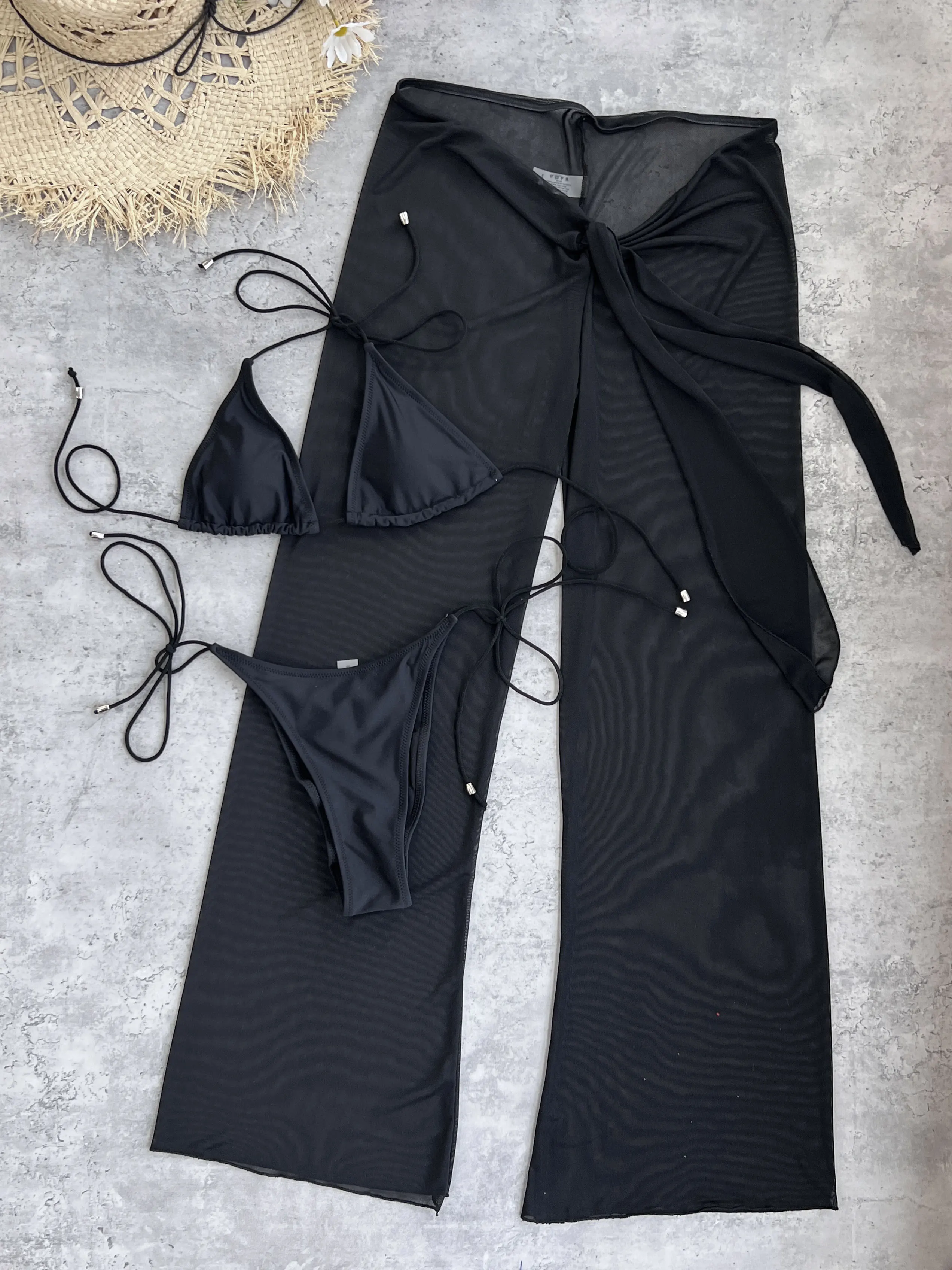 2025 Style Trangle Bikini And Pants Set Women 3Pcs Swimsuit Fashion Stripped Biquini Lady Bathing Suit Swimwear Female Beachwear
