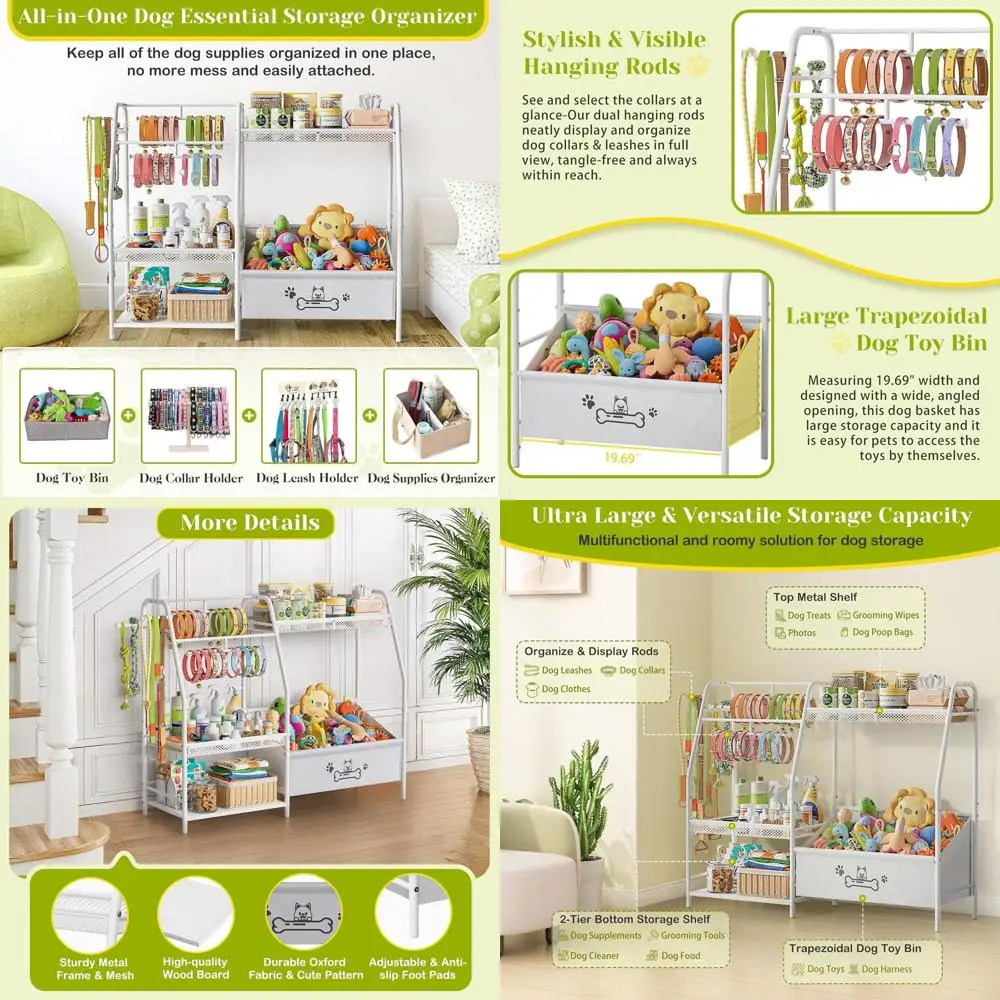 

Trapezoid Dog Toy Basket Organizer with Collar and Leash Hook, Storage Cabinet for Living Room, Perfect Gift for Pet Lovers