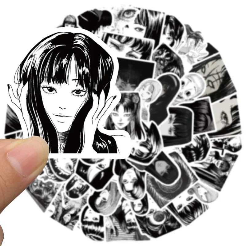 10/25/50pcs Horror Anime Kawakami Tomie Sticker Black Scary Girl Ghost Waterproof Graffiti Decal