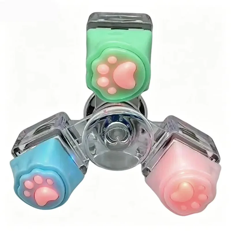 With Led Light Mechanical Keyboard Decompression Fingertip Stress Relief Toy for Anxiety Cat Paw Keycap Keychain Toy