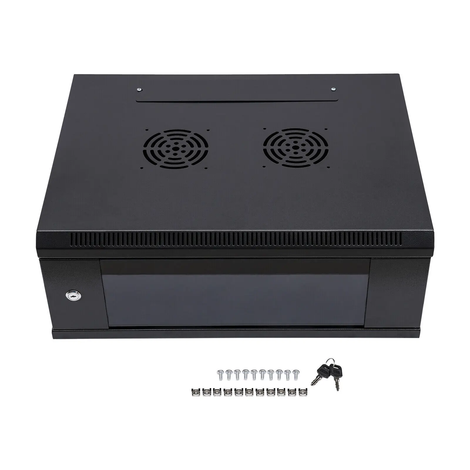 Gabinete de montagem na parede com porta trancada, Modern Network Rack, Black Enclosure, 4U