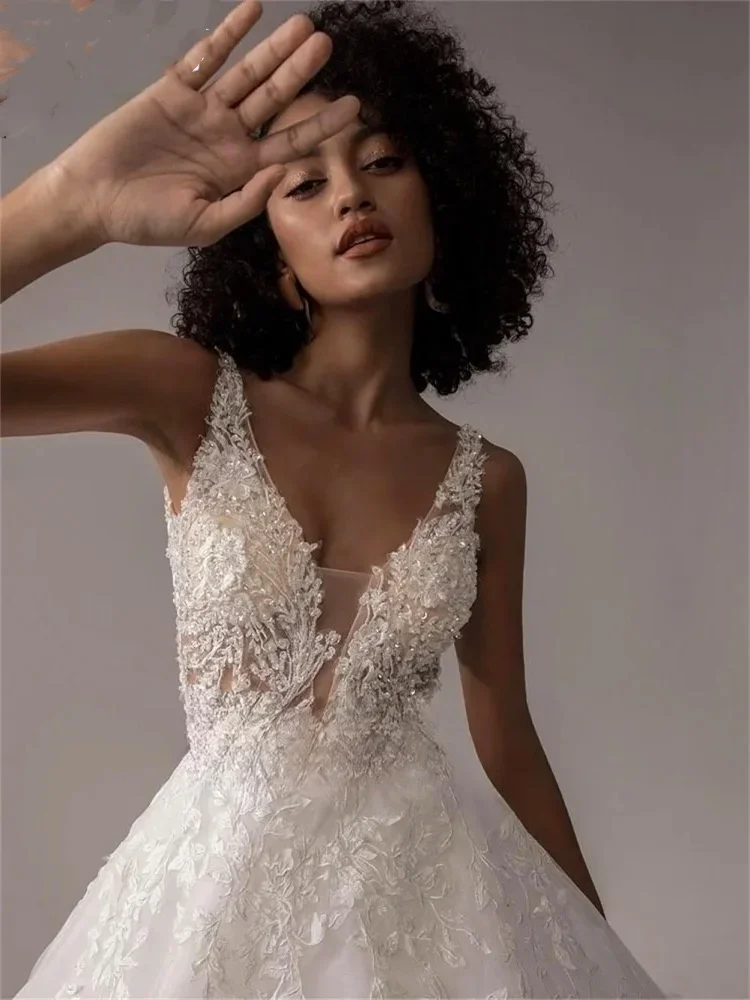 

Luxurious Spaghetti Strap Bridal Gown Printed Wedding Dresses Customized Robe Elegant Floor Length Dress Vestidos De Novia