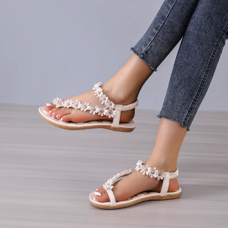 

2023 New Fashion Bohemian Sandals Women Shoes Summer Flower Flat Shoes Luxury Sandals Women Designers Outdoor Sports Beach Shoes