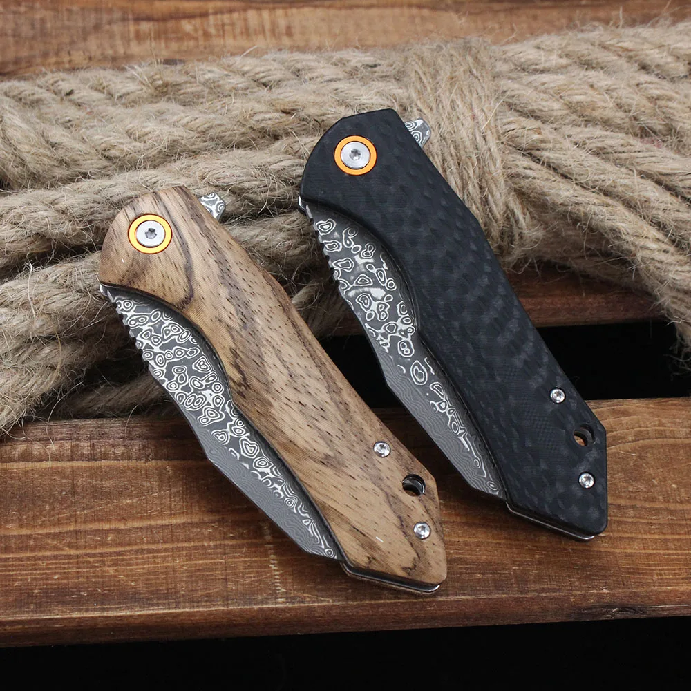 Damascus Folding Knife Carbon Fiber Handle Outdoor Survival Camping Hunting Tanto Knife High Hardness Portable Pocket Knives - view 5