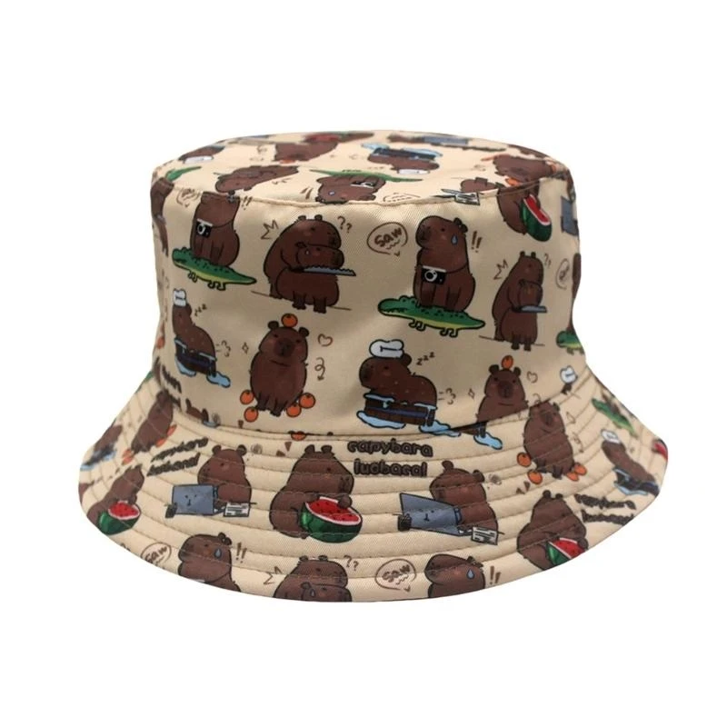 

652F Trendy Capybara Pattern Fisherman Hat Beach Vacation Bucket Sunshade Hat for Animal Lover and Trendsetters