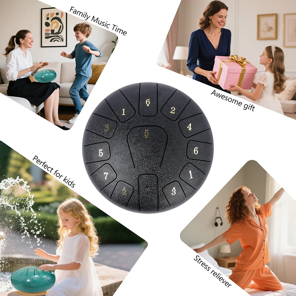 Professionelles Zungentrommel-Musik-Set aus Stahl für Erwachsene und Kinder, 25,4 cm große Handschlaginstrumente, Regentrommel mit 13 Noten für Yoga – Detail 5