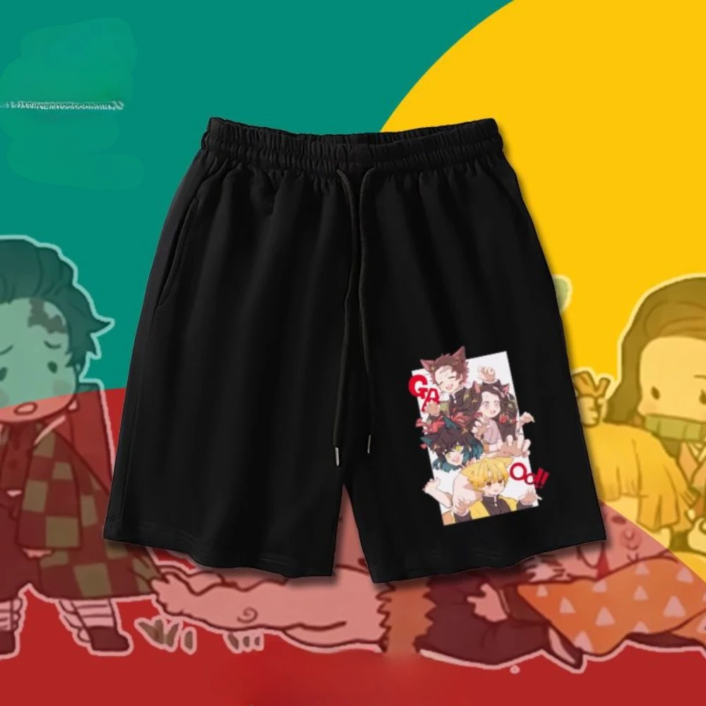 "Demon Slayer: Kimetsu No Yaiba 애니메이션 Tanjiro Nezuko Yoshinitsu 2D 애니메이션 소년 카프리 바지 캐주얼 반바지 여름.