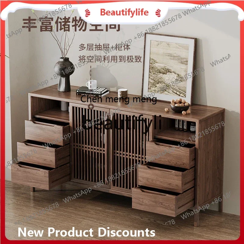 

A32 Chinese style North American black walnut Song Dynasty aesthetic solid wood dining side cabinet living room tea storage cabi