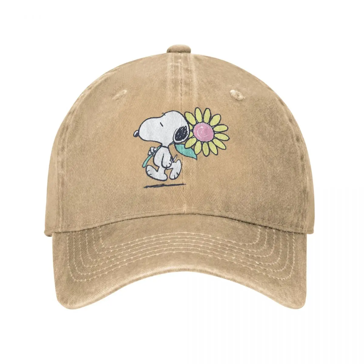 Vintage Peanuts Snoopy Pink Daisy Flower Baseball Cap Men Women Distressed Denim Snapback Cap Outdoor All Seasons Travel Hat Cap