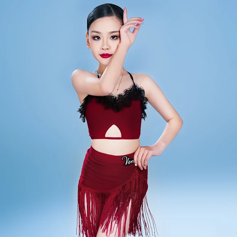 

Платье для латинских танцев, весна-лето, новая кружевная юбка-миди с лямкой на шее и бахромой, отдельный наряд для танцевальной практики, модное выступление