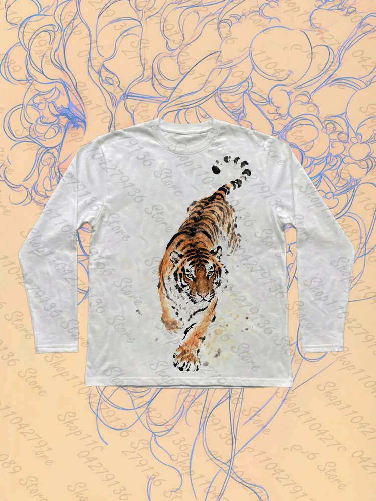 ropa de mujer	Y2K Women's Horror and Fun Tiger Pattern Printed Long Sleeve Versatile T-shirt roupas feminina