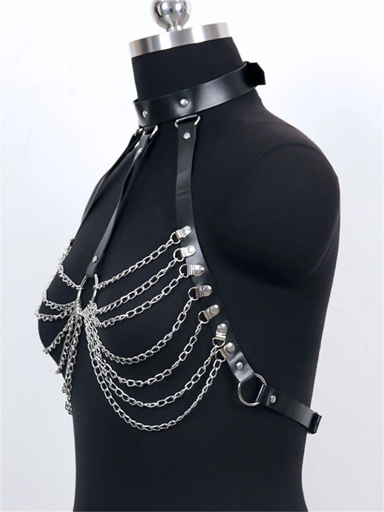 Womens Sexy Body Chest Harness Bodycon Lingerie Chain Sexy Vest Leather Lingerie Bondage Lingerie Gothic Fetish Clothing