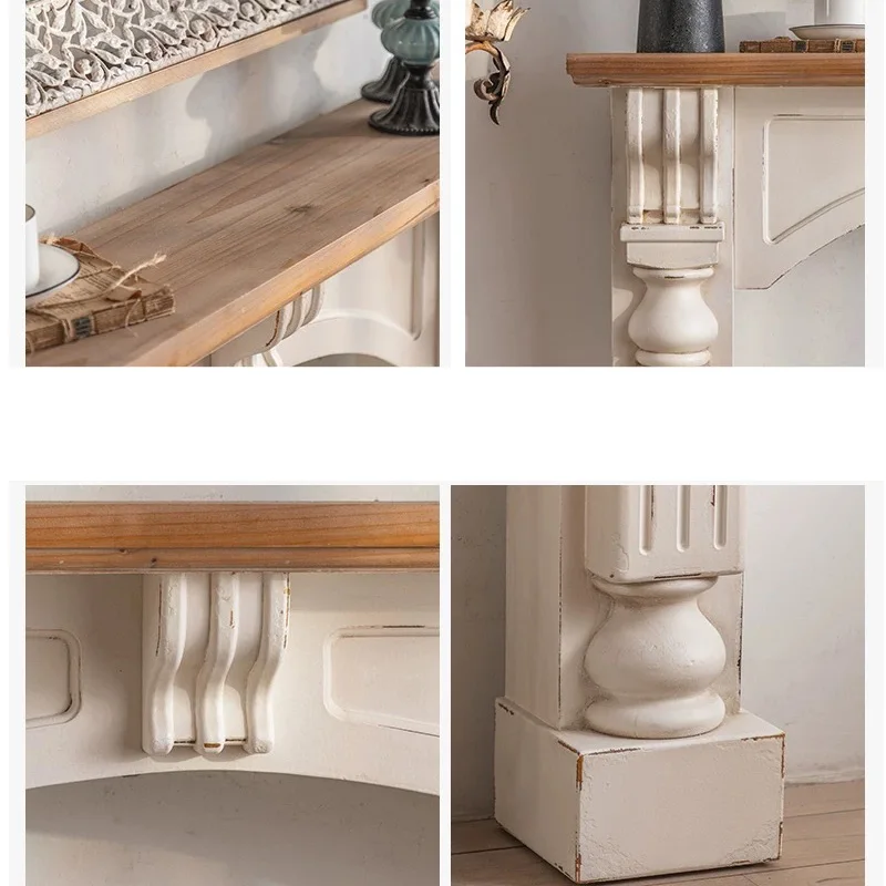 French Country Decorative Fireplace Mantel, White with Wood Top, Vintage Wall-Mounted Console, 120x110.5cm, Assembly Required