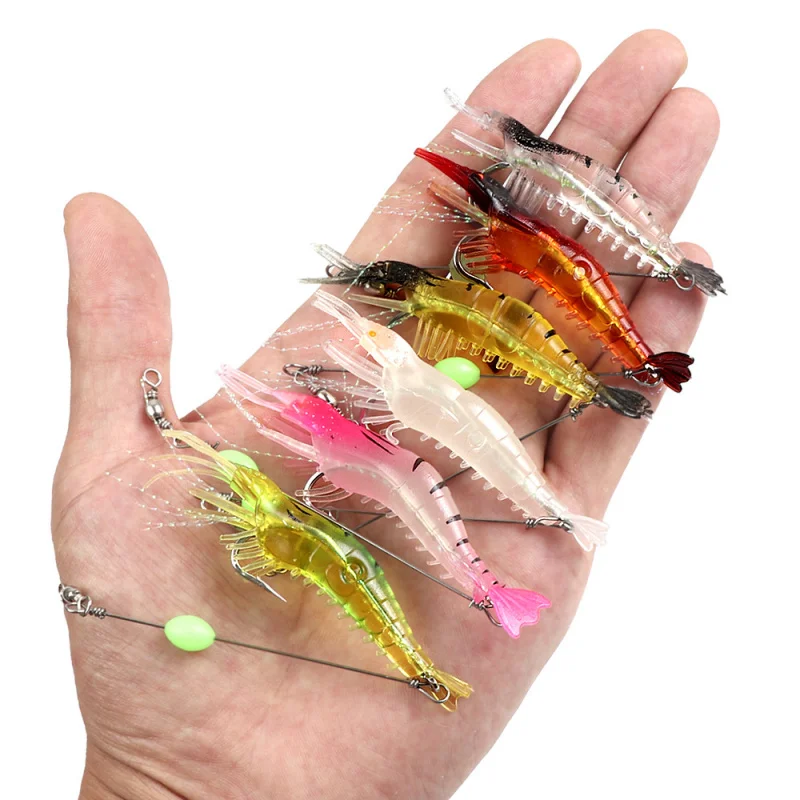 Lure bait soft shrimp with hook9cm/6gBionic Bait Simulation Soft Bait Luminous Bass Snakehead Fish Shrimp Hook