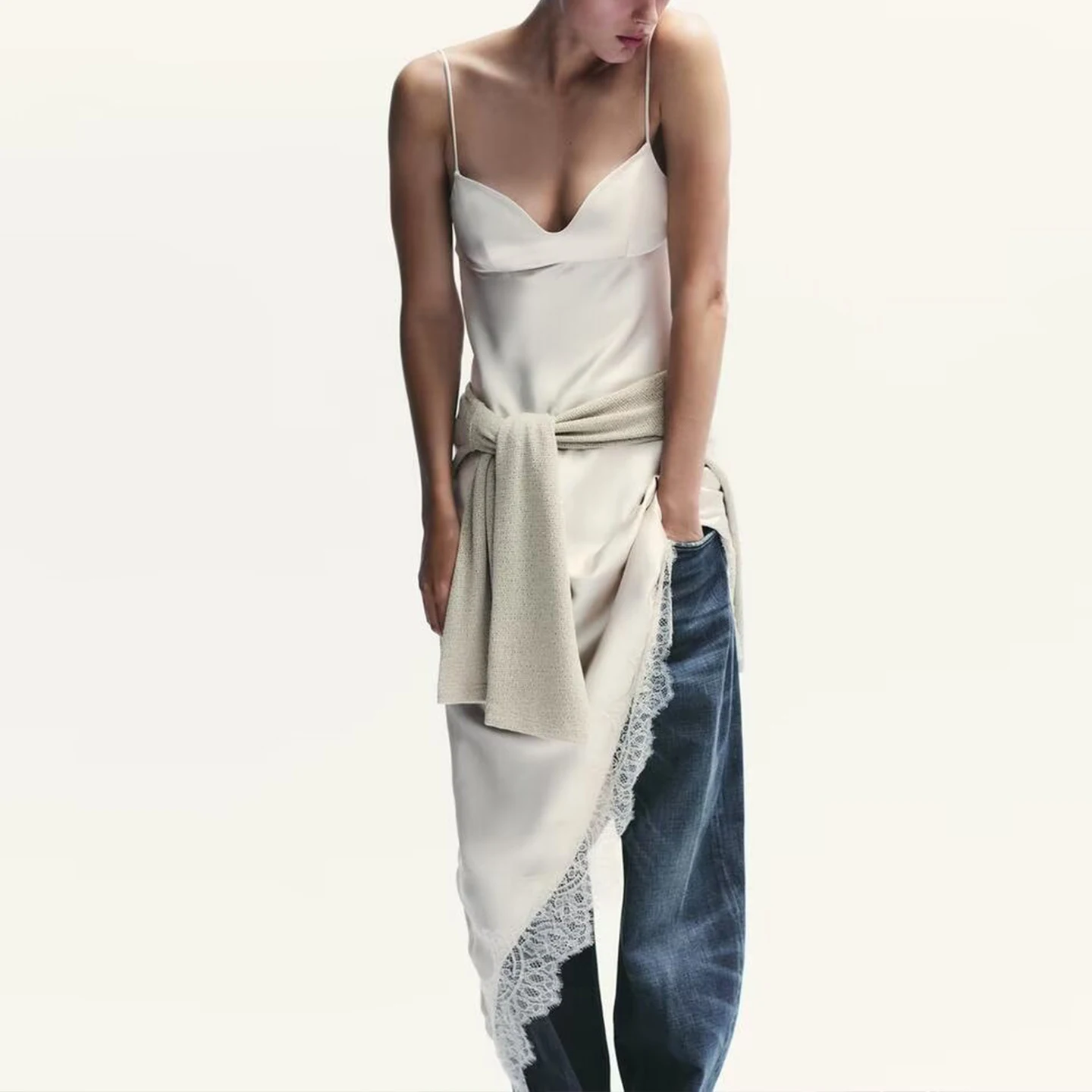 Z 2025 nouvelle dentelle soie Satin sensation Dr Ele robe pour femme 477224 Svel usage quotidien tissu de luxe