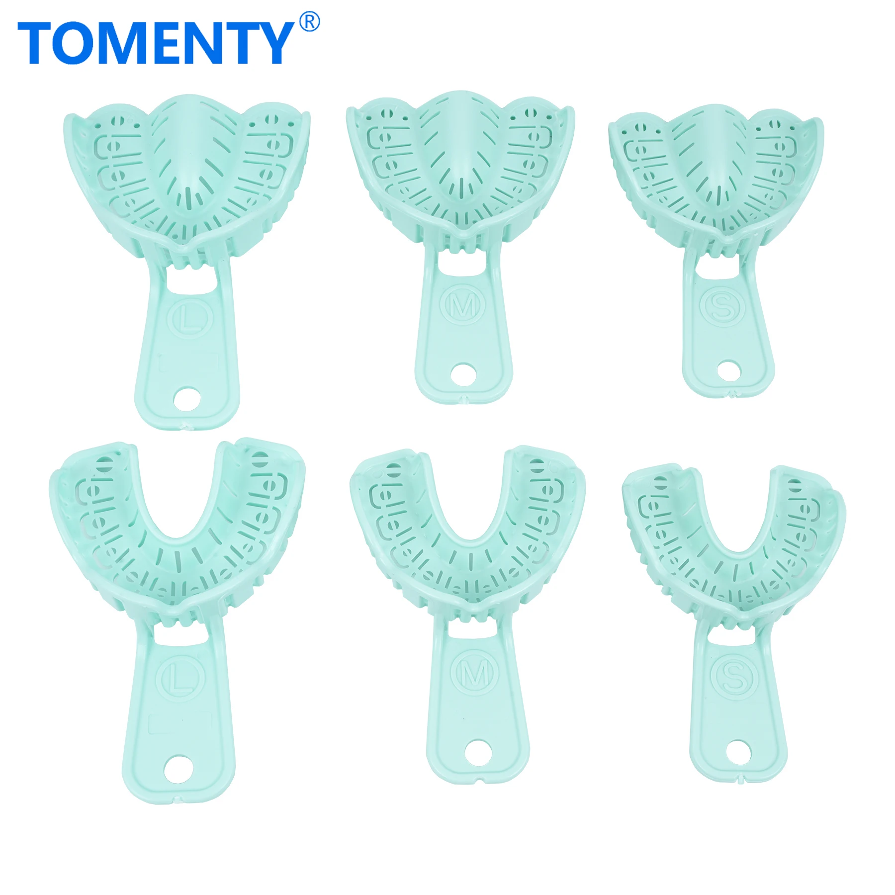 6pcs Dental Implant Tray Green Full Mouth Removable Partial Mold Tray Easy To Fold Baffle Plastic Dentist Tool Material S/M/L