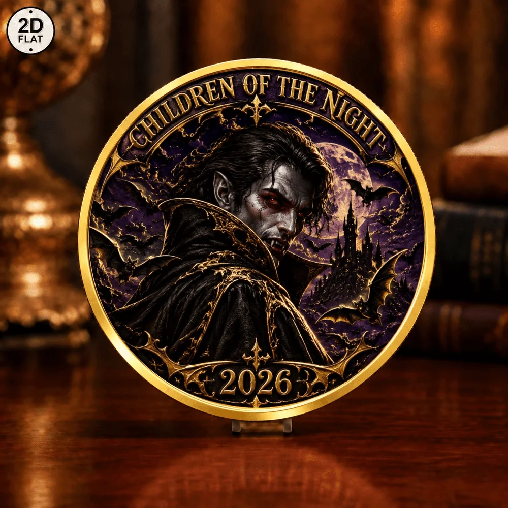 1pc Children of The Night Blood Moon Vampire Challenge Coin Holy Grail Metal Commemorative Token Collectible Gothic Holiday Gift