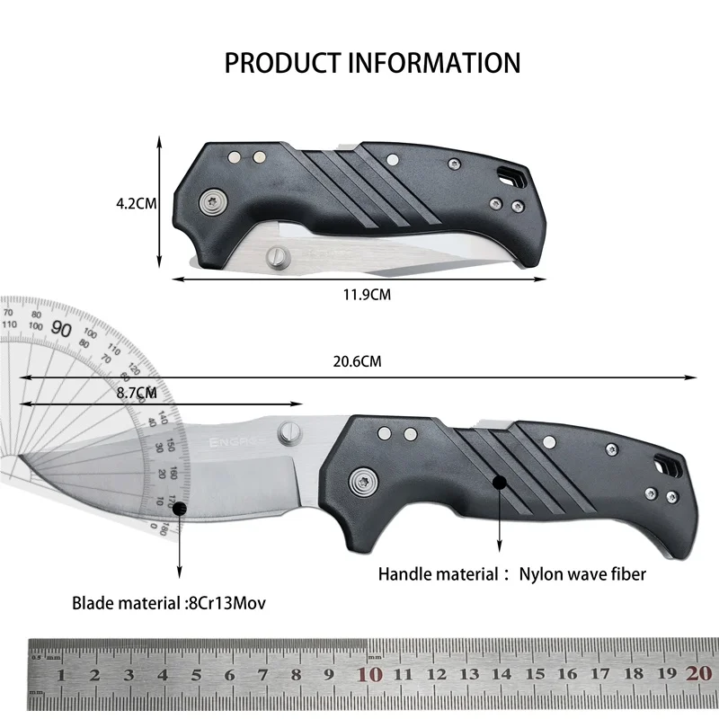 Large size Outdoor camping nylon wave fiber handle, hunting tactics collection, EDC tool knife, pocket knife for men as a gift